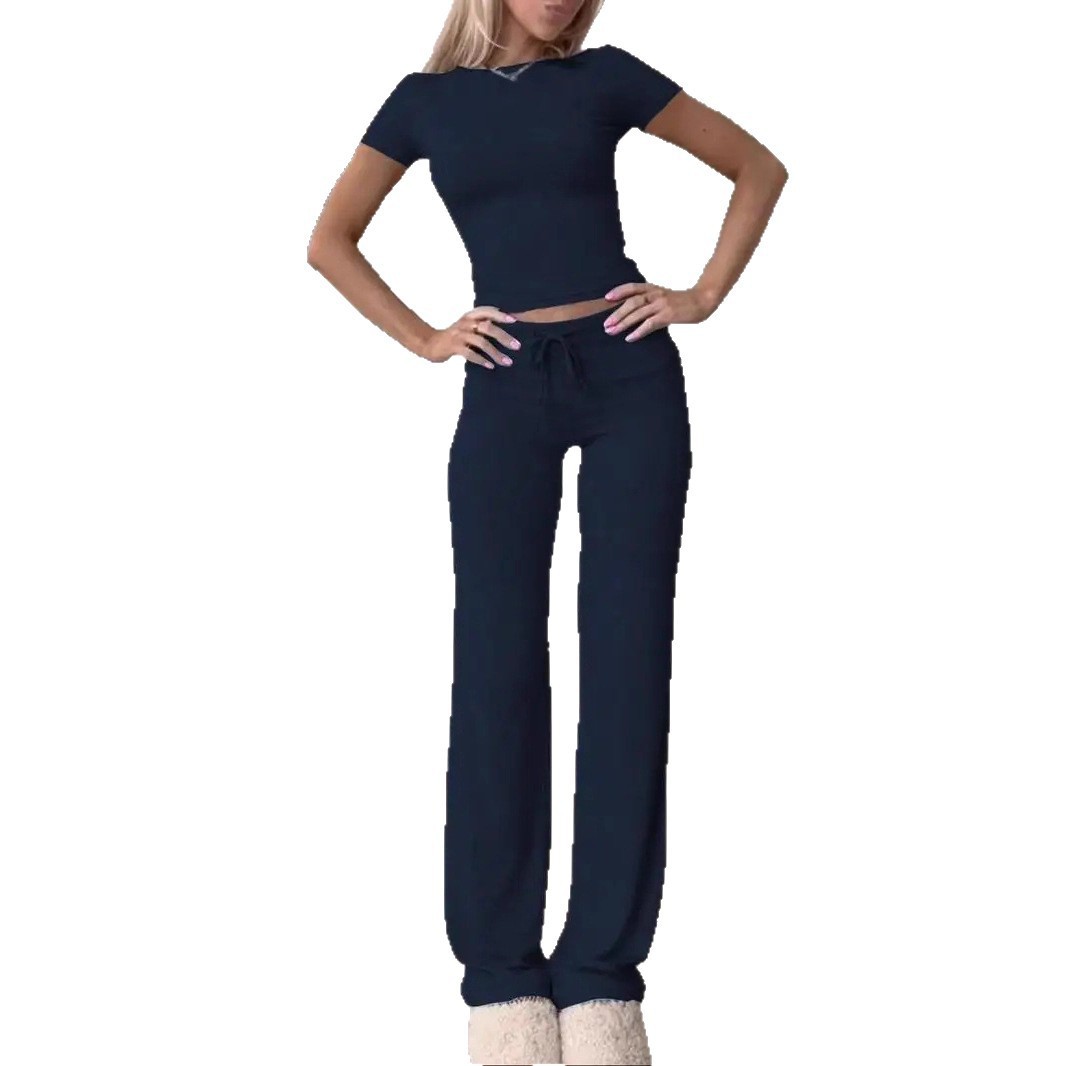 Women's Casual Short Sleeve Top and Long Pants Set Loungewear