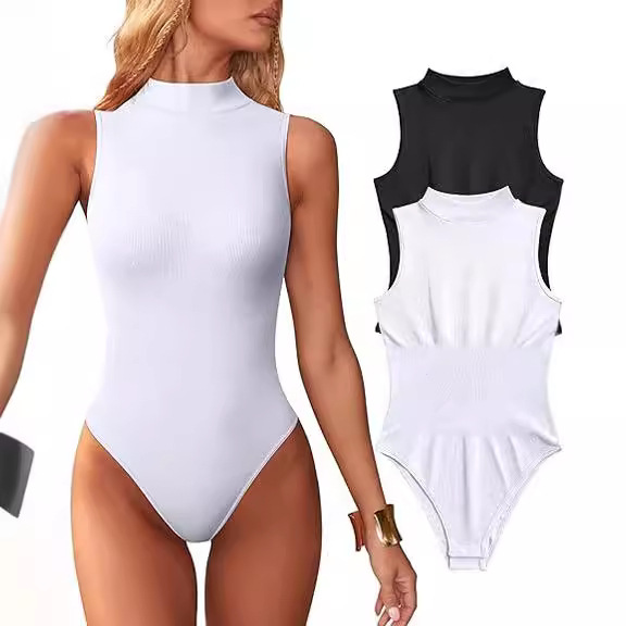 Sexy Ribbed Sleeveless Turtleneck Bodysuit