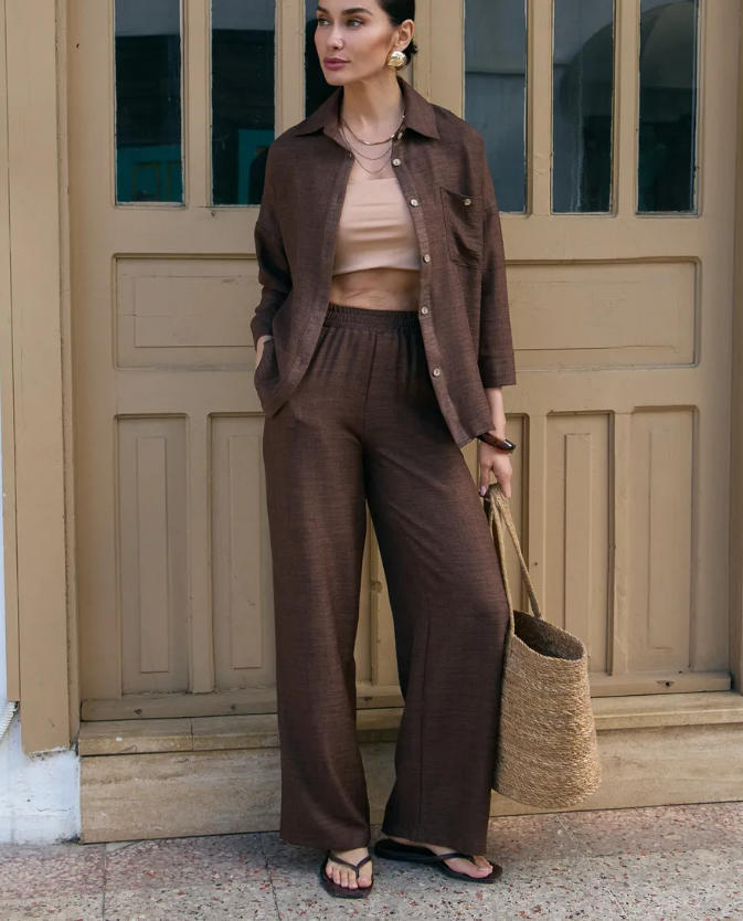 Women's Casual Two-Piece Shirt and Slim Pants Set