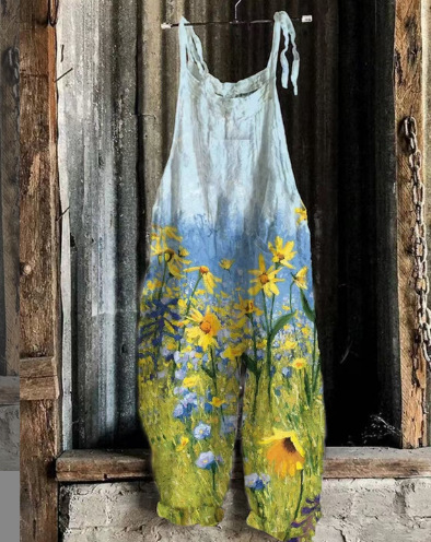 Sweet Floral Print Wide-Leg Sleeveless Jumpsuit