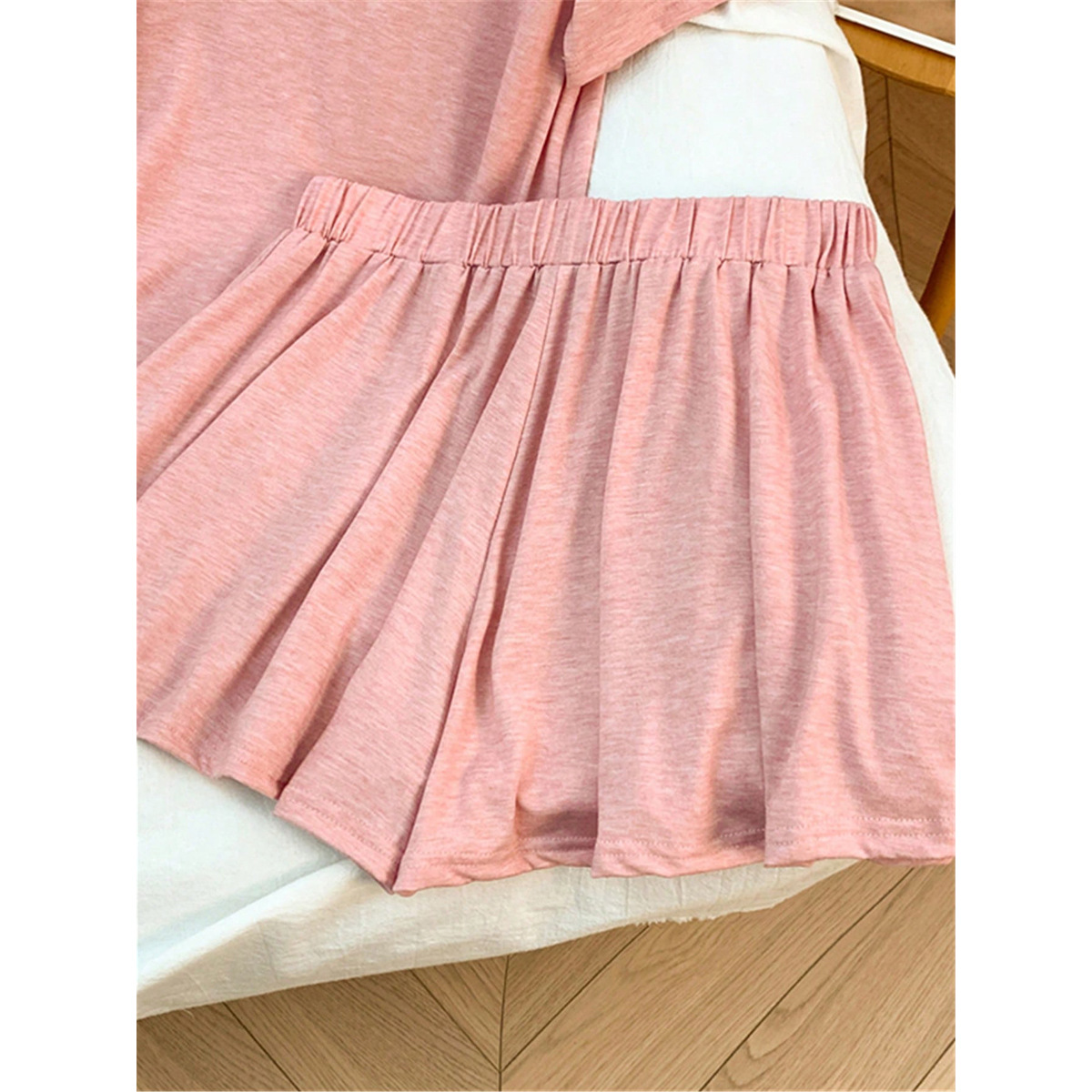 Women's Plus Size Pink Hooded Short Sleeve Shorts Two-Piece Set Loose Fit