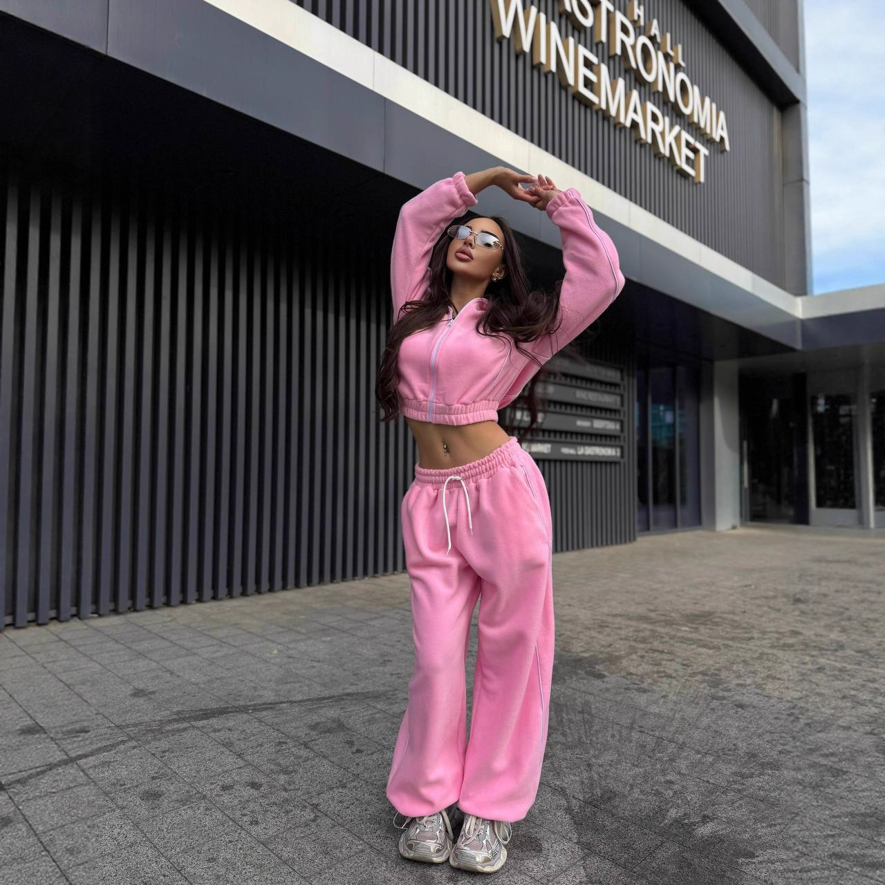 Women's Striped Fleece Pullover Hoodie and Drawstring Pants Set