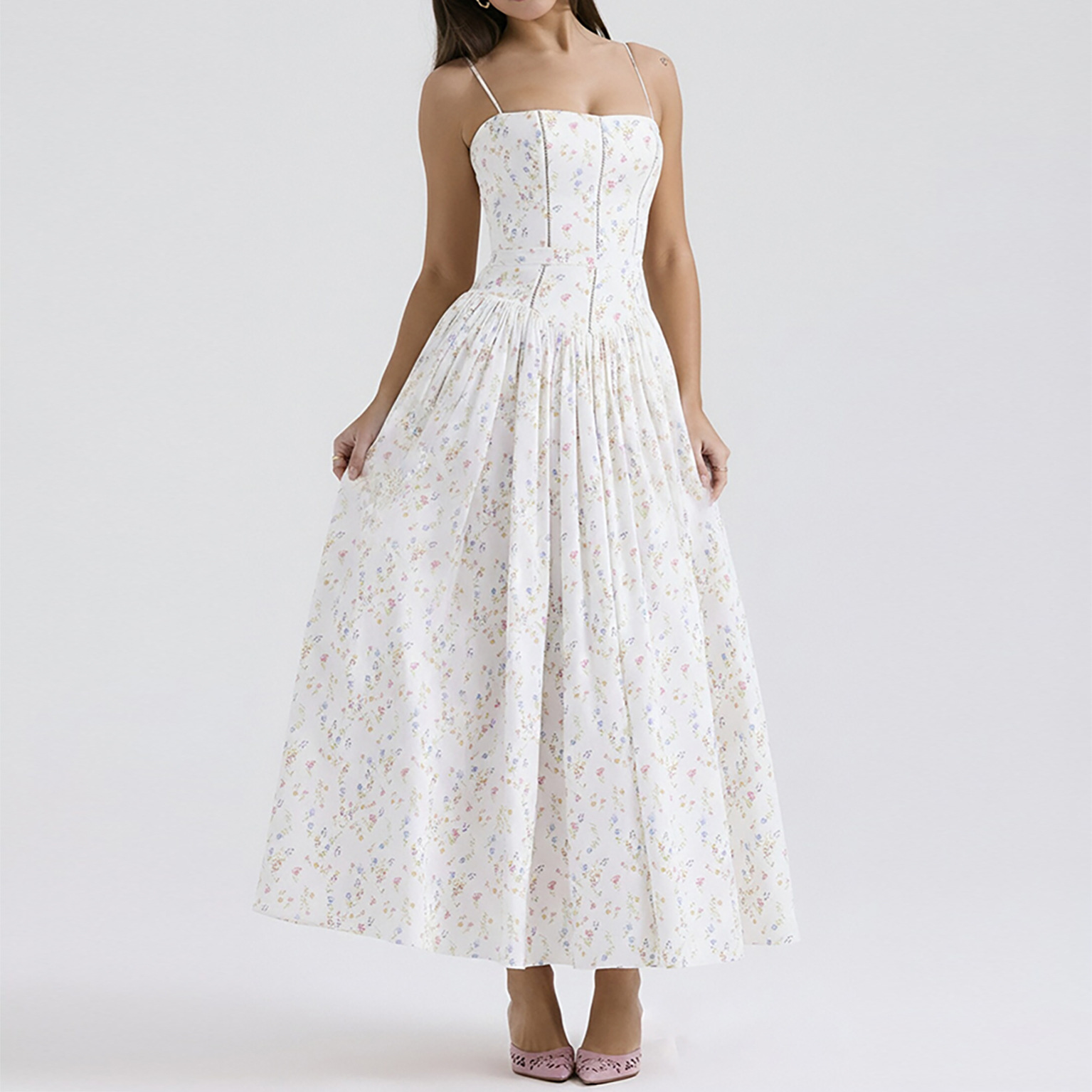 Floral Print High-Waist Sleeveless Slip Dress