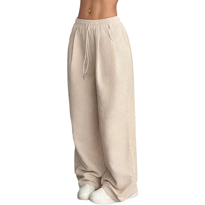 Corduroy Wide-Leg Casual Pants for Women, Loose High-Waist Streetwear