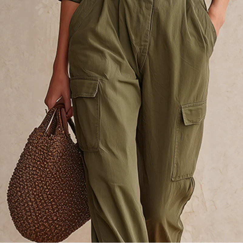Vintage Army Green Multi-Pocket Jumpsuit