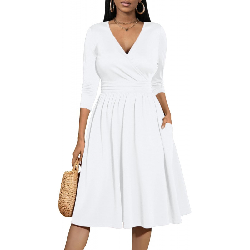 V-Neck Ruched Midi Dress