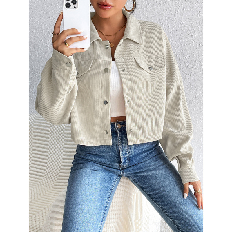 Corduroy Cropped Collared Jacket