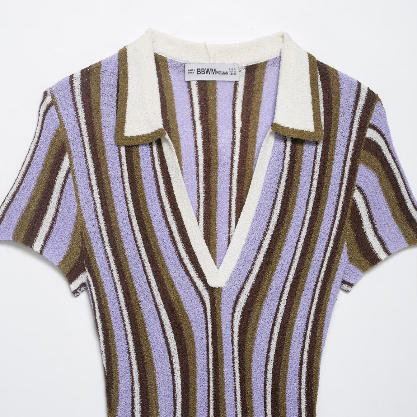 Striped Collar Knit Dress Sleeveless Straight Midi