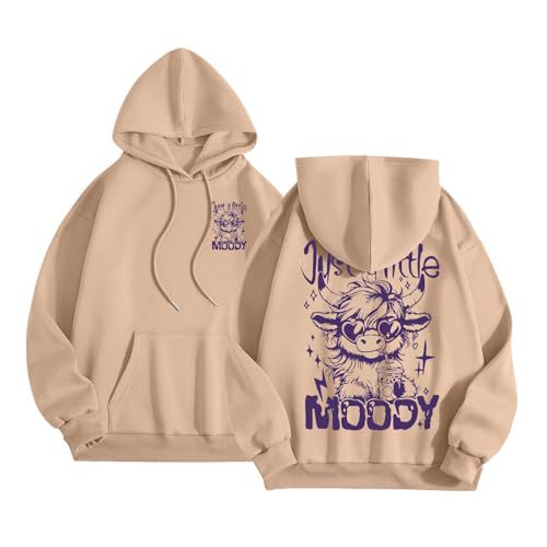 Women's Moody Letter Print Hoodie with Bull Head Sunglasses Graphic