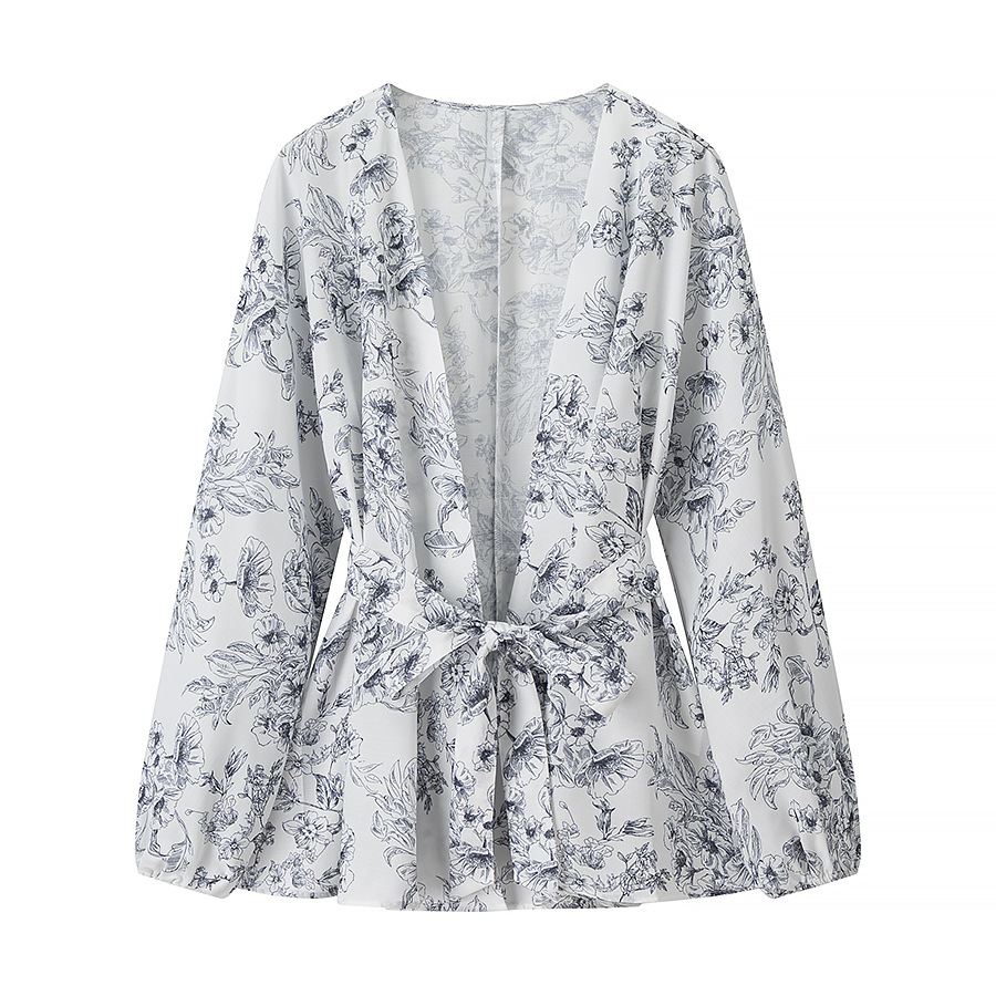 Floral Print Two-Piece Set with A-Line Midi Skirt and Long Sleeve Top