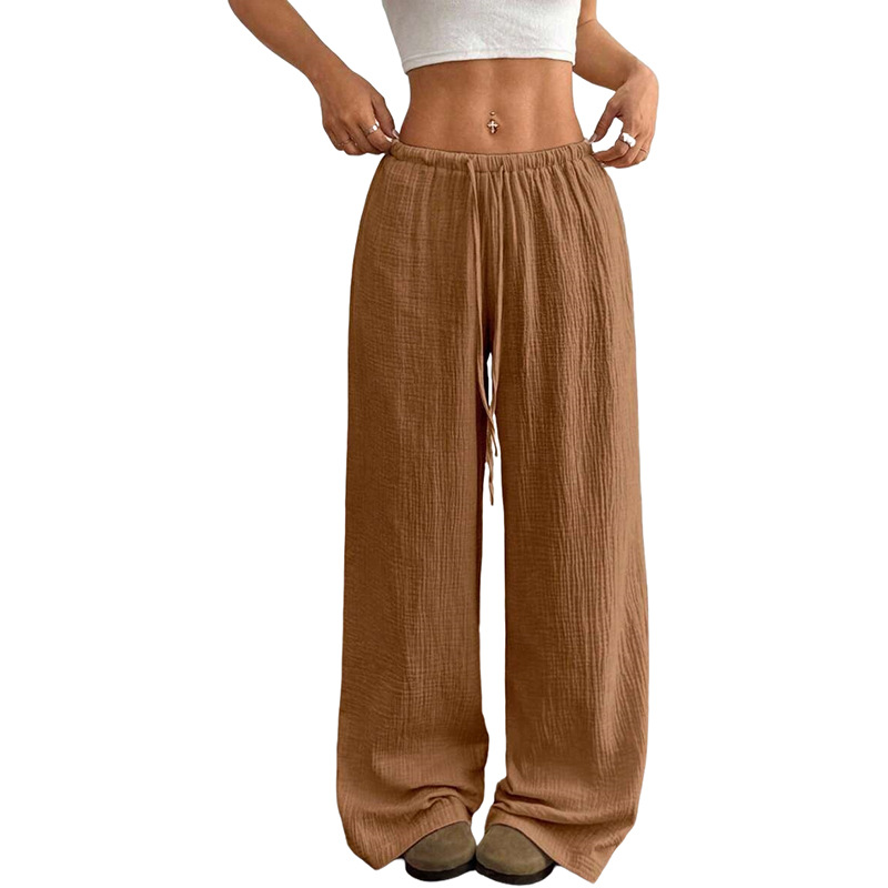 Women's Drawstring Wide-Leg Straight Lounge Pants Cotton Relaxed Fit