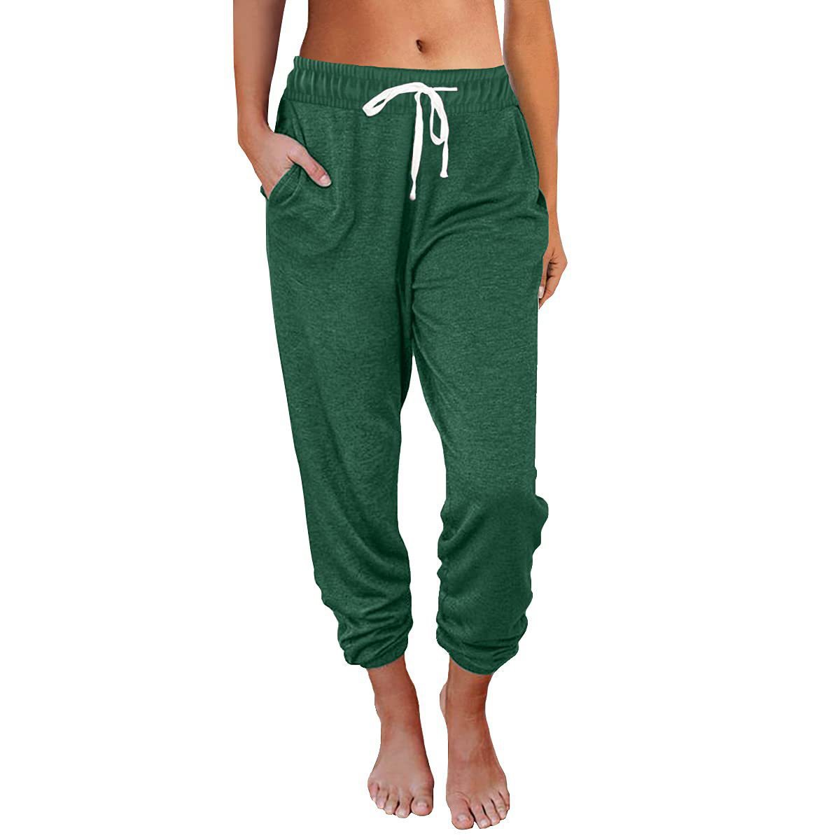 Women's High-Waist Cropped Jogger Pants Loose Fit Cotton Blend