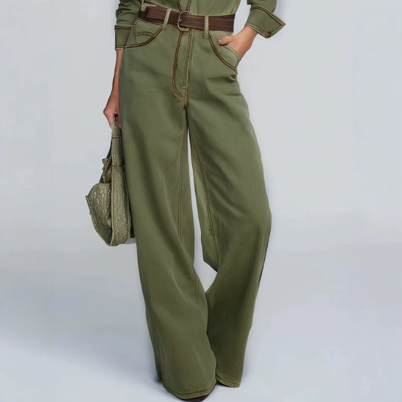 Retro Western Olive Green Jumpsuit