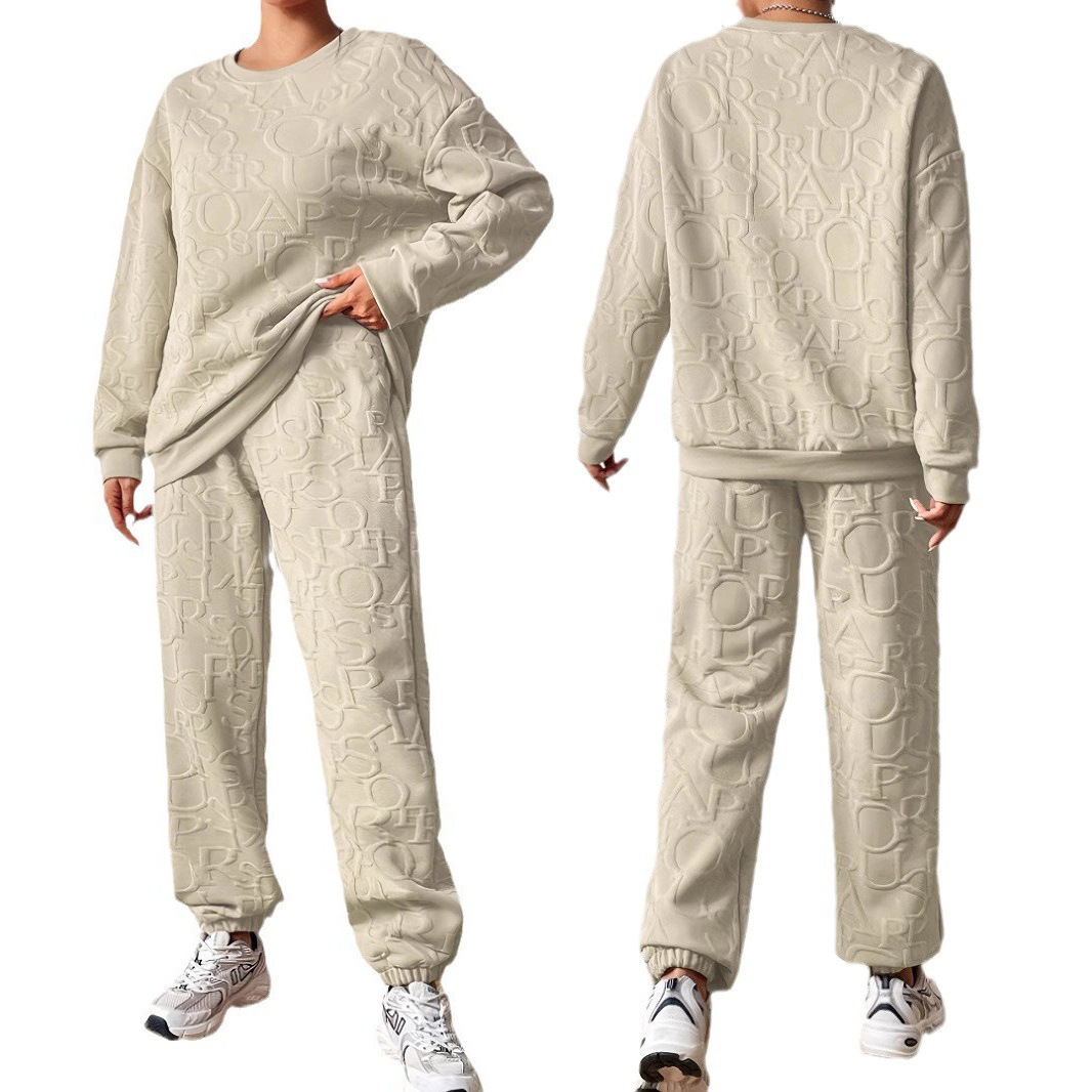Women's Crewneck Knit Letter Sweatsuit Set