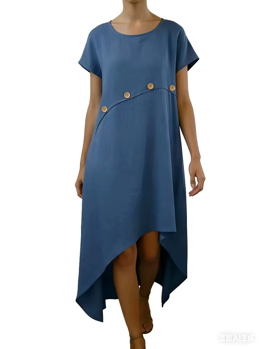 Women's Comfortable Spliced Button-Detail Solid Color Dress