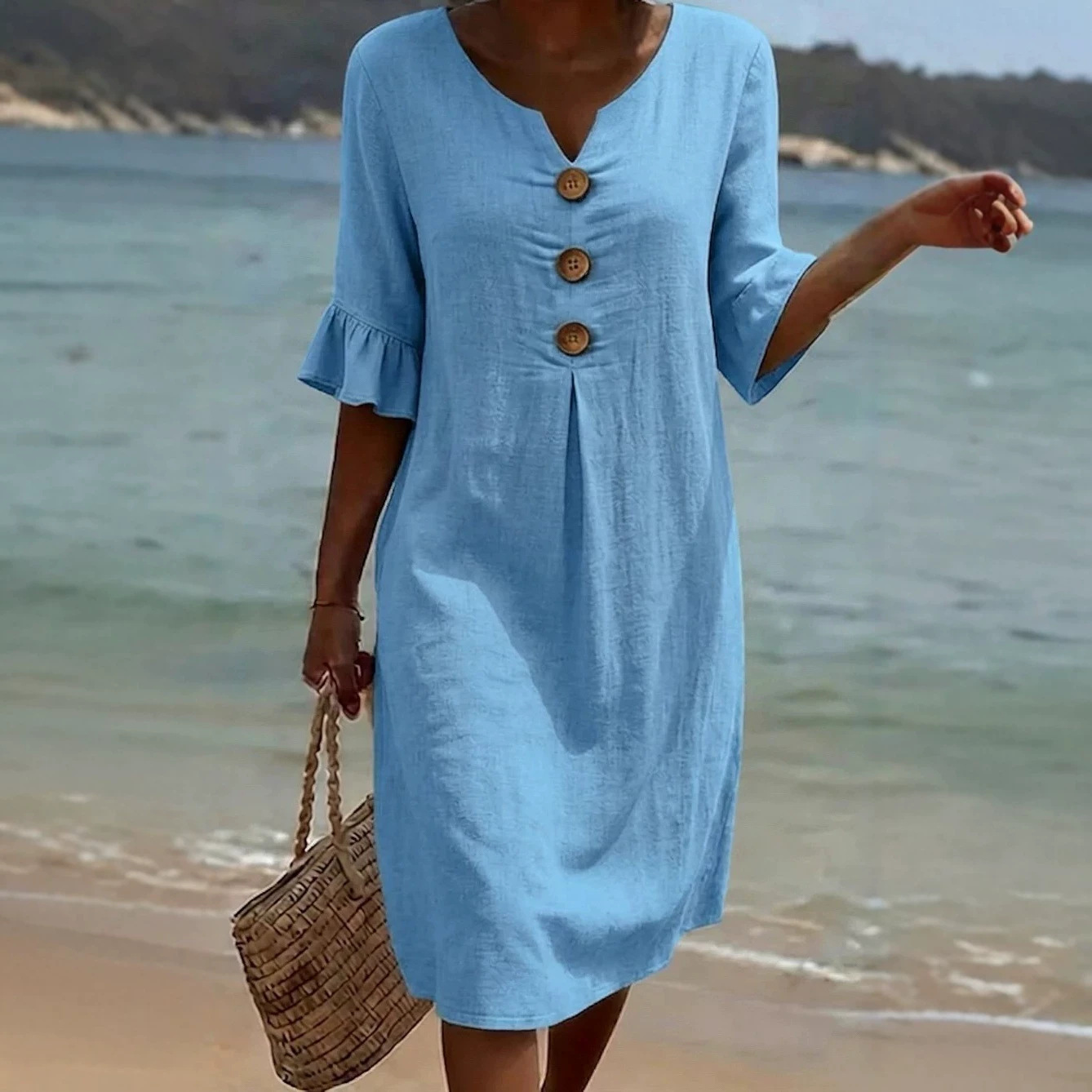 Women's V-Neck Ruffle Sleeve Dress Top