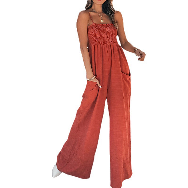 Women's Ruched Bandeau Sleeveless Jumpsuit Solid High Waist