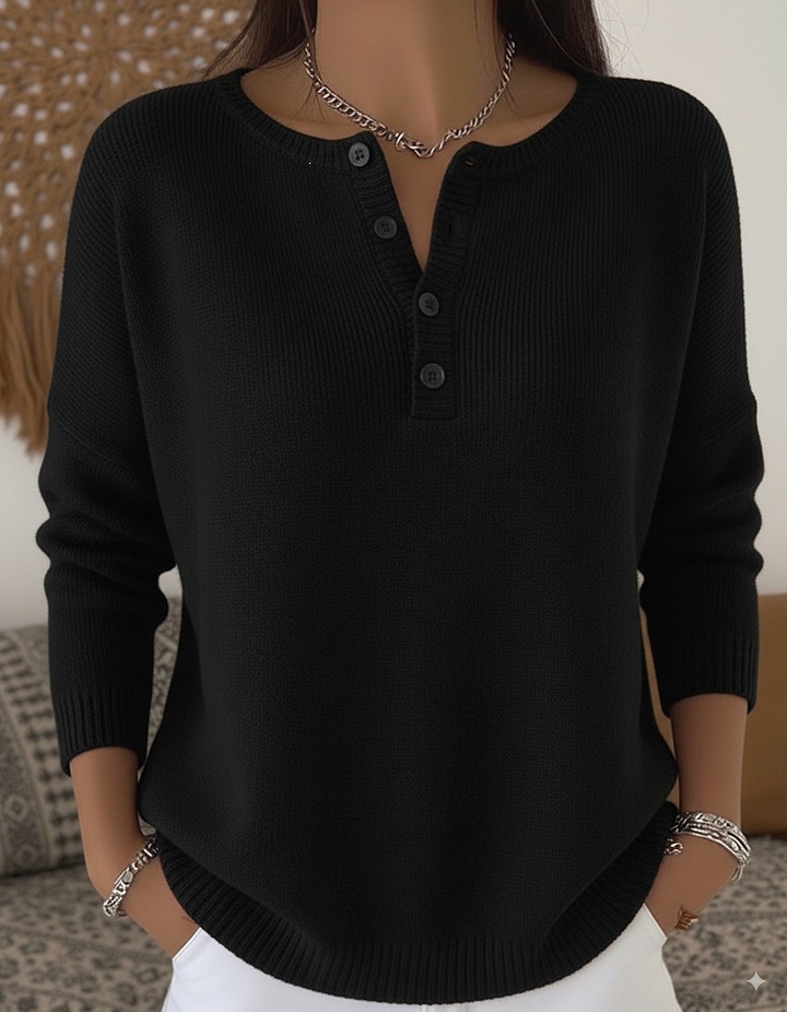 Women's V-Neck Button Knit Sweater Solid Color Casual
