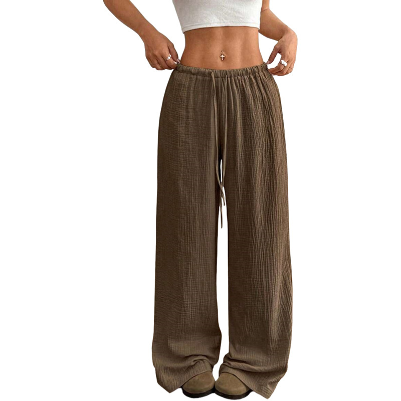 Women's Drawstring Wide-Leg Straight Lounge Pants Cotton Relaxed Fit