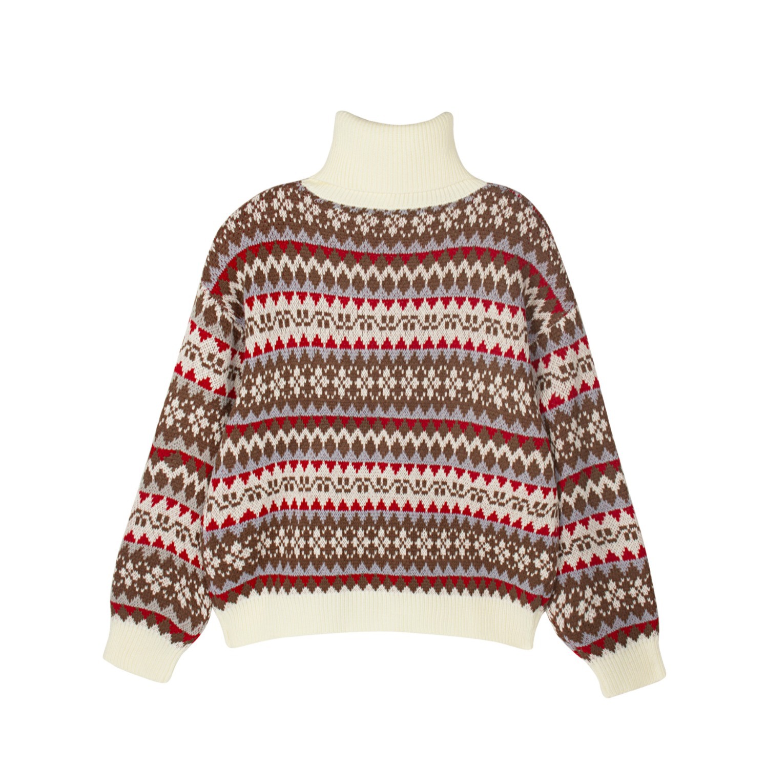 Fair Isle Zigzag Pullover Sweater, Retro Loose Knit, Red