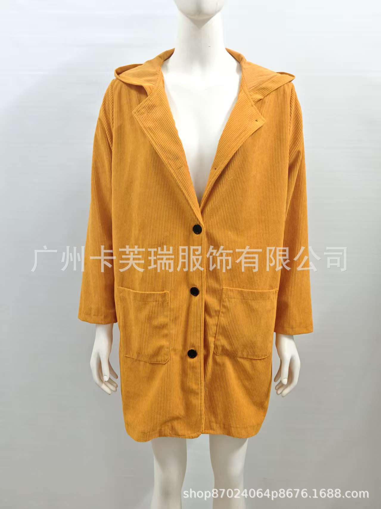 Women's Hooded Corduroy Mid-Length Loose Casual Jacket