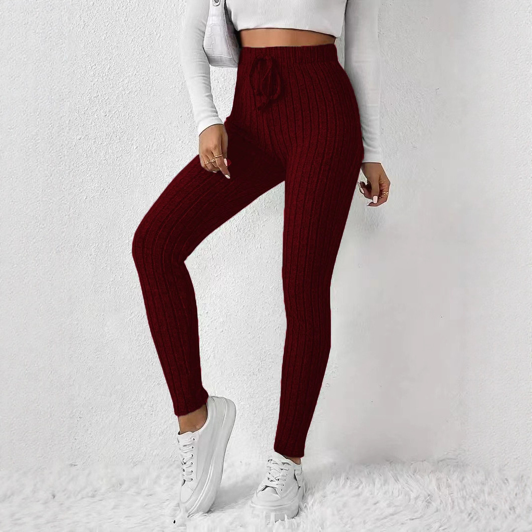 Women's Elegant Slim Straight Elastic Waist Pants Solid Color Casual Long Pants Machine Washable