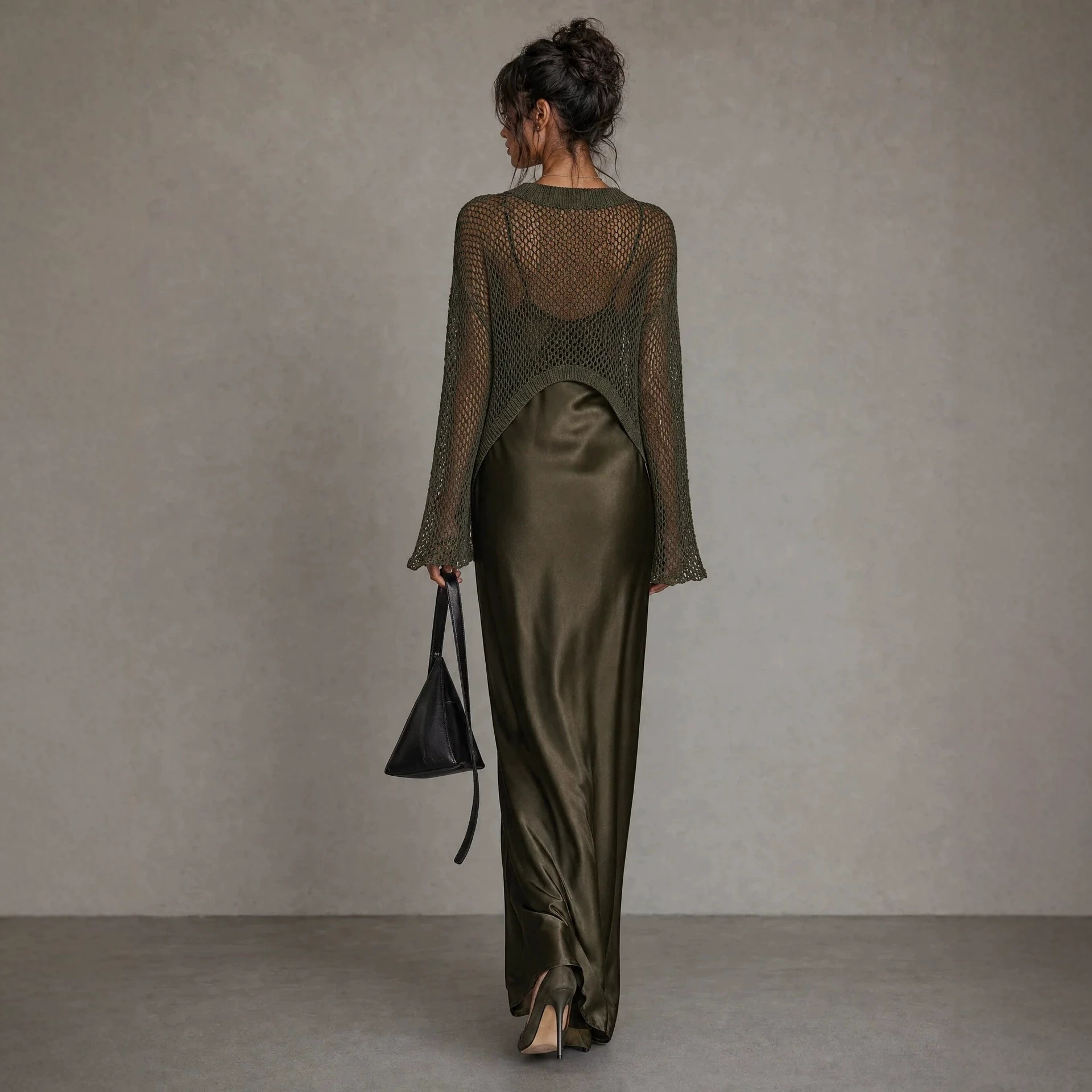 Women's Solid Color Long Sleeve Crewneck Top and Long Skirt Two-Piece Set