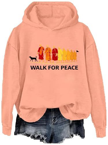 Women's Peace & Light Monk Print Casual Hoodie