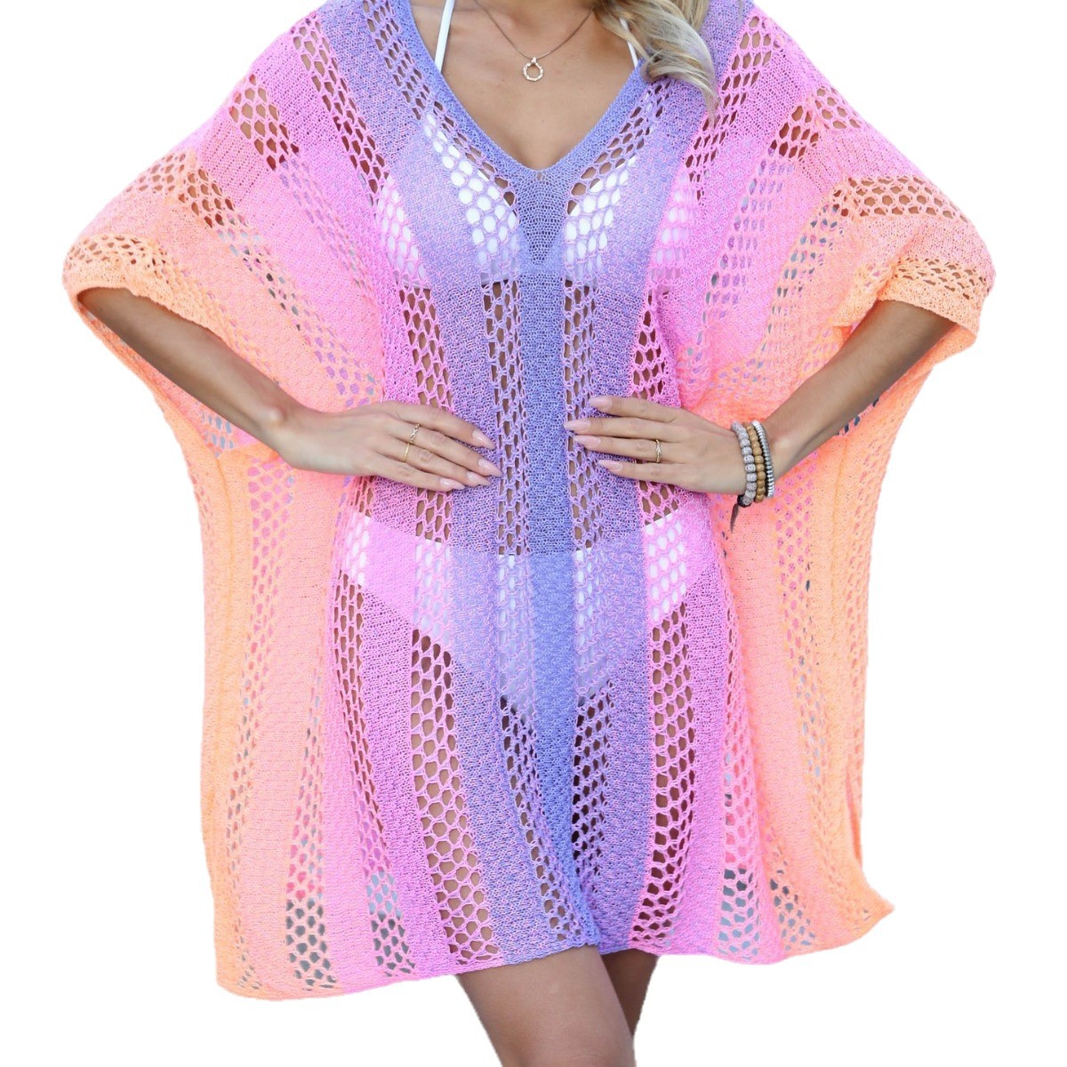 Gradient Hollow-Out Knit Beach Cover-Up Dress