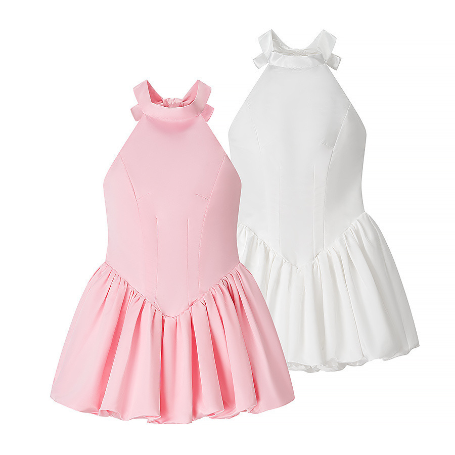 Women's Solid Color Halter Puff Dress