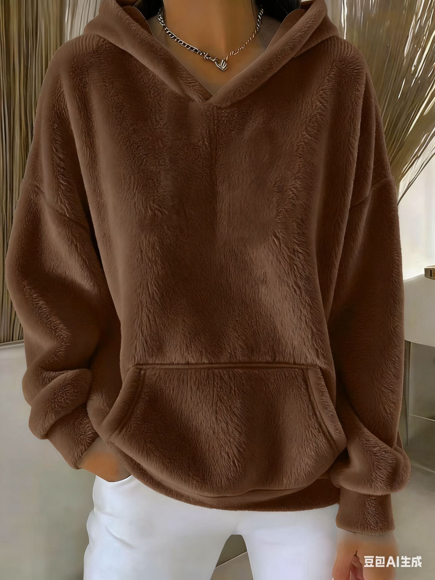 Women's Minimalist Solid Color Chunky Rib Knit Print Hoodie
