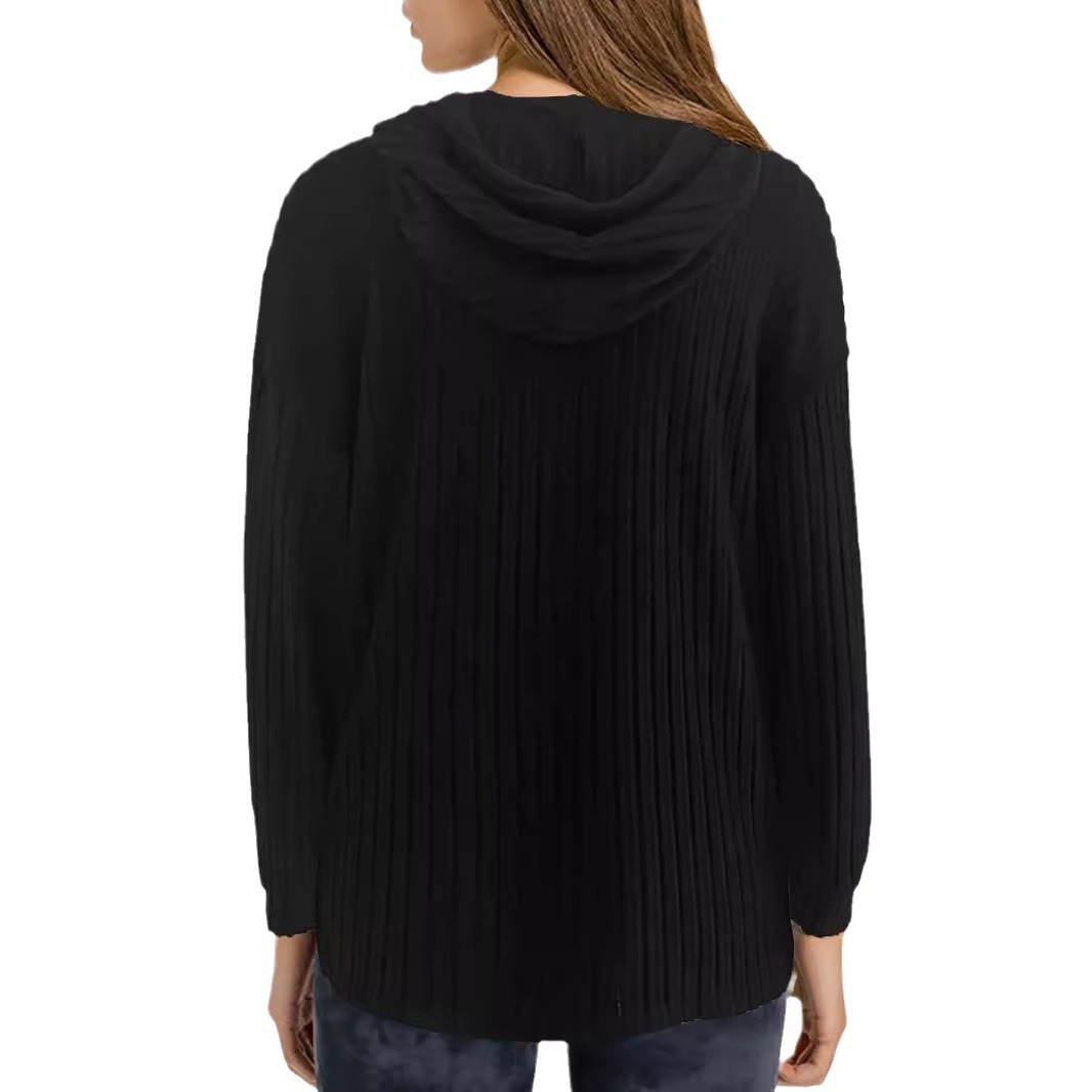 Women's Loose Solid Color Long Sleeve Ribbed Hooded Sweatshirt