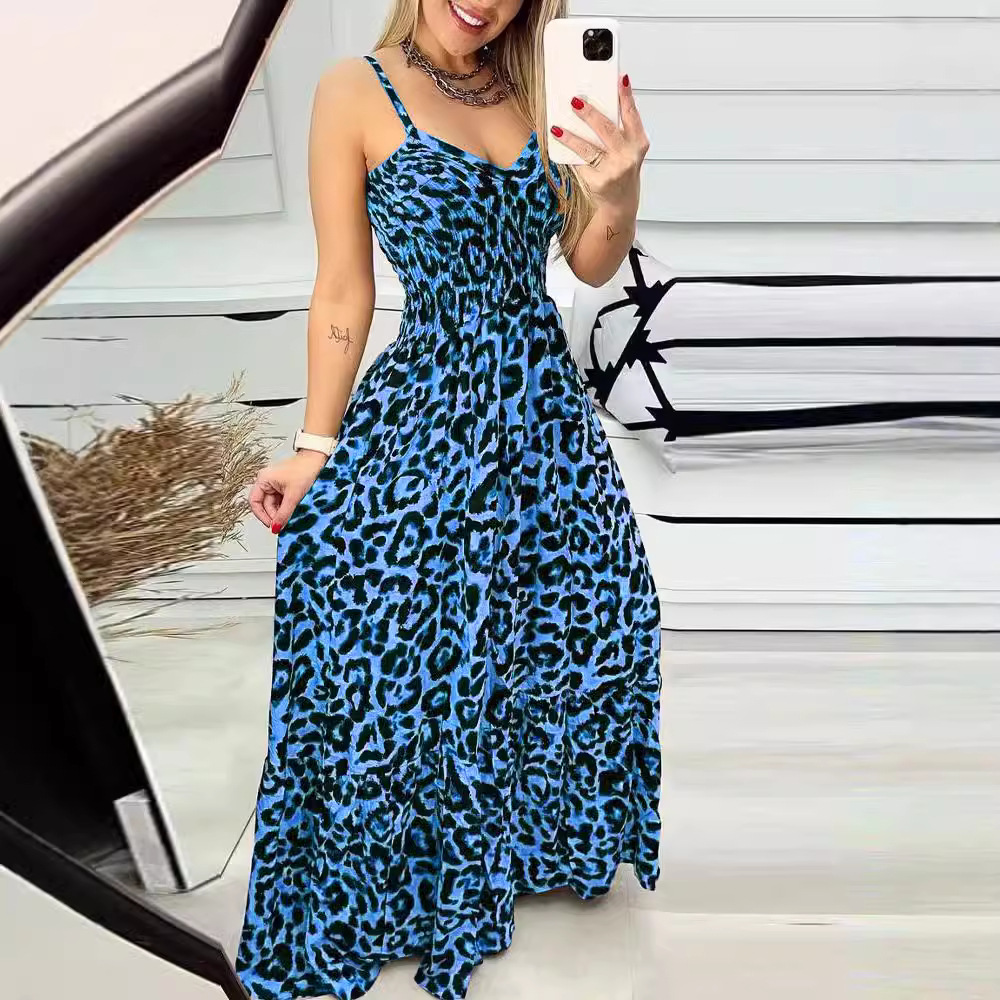 Leopard Print V-Neck Cami Maxi Dress High Waist Sexy