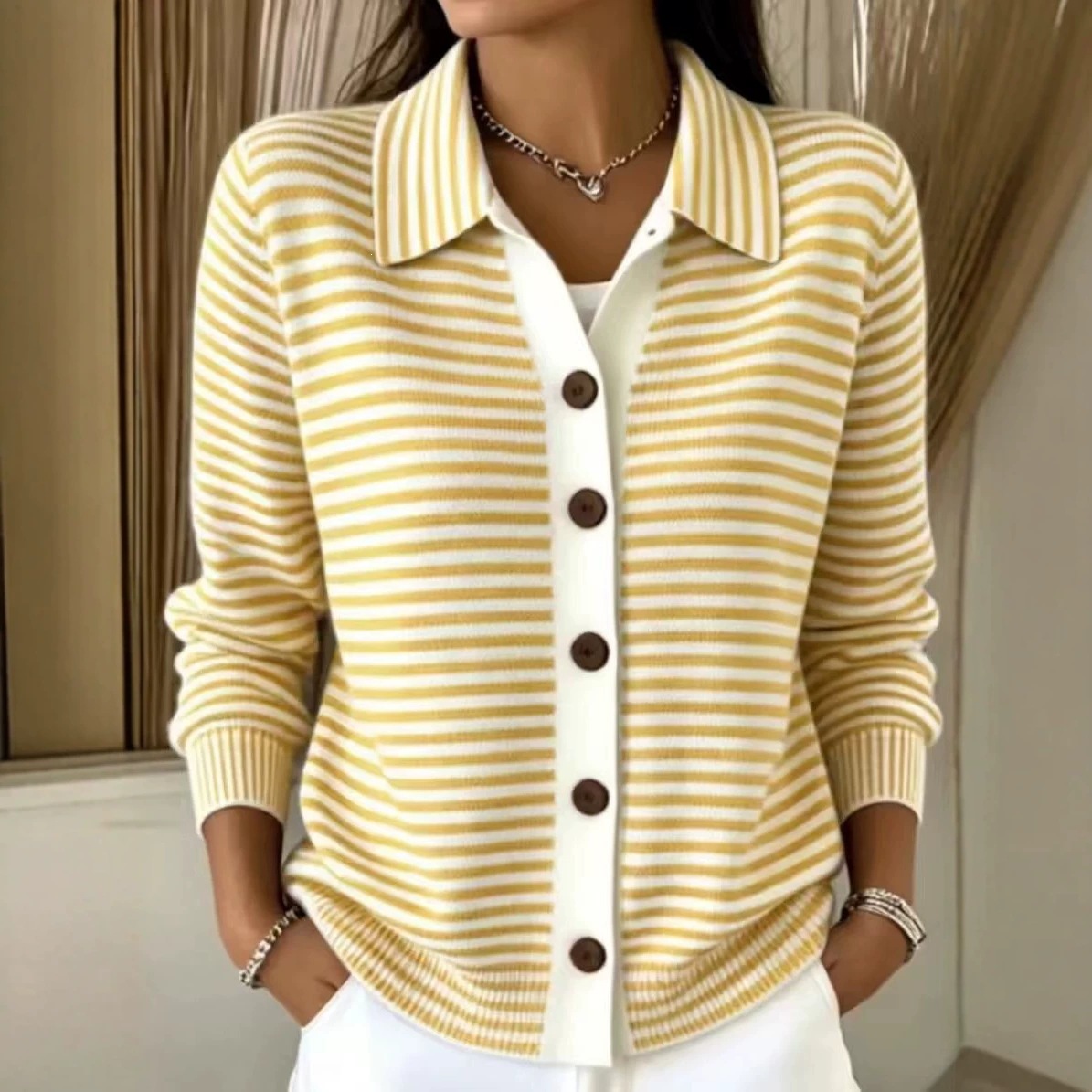 Striped Button Knit Cardigan Sweater
