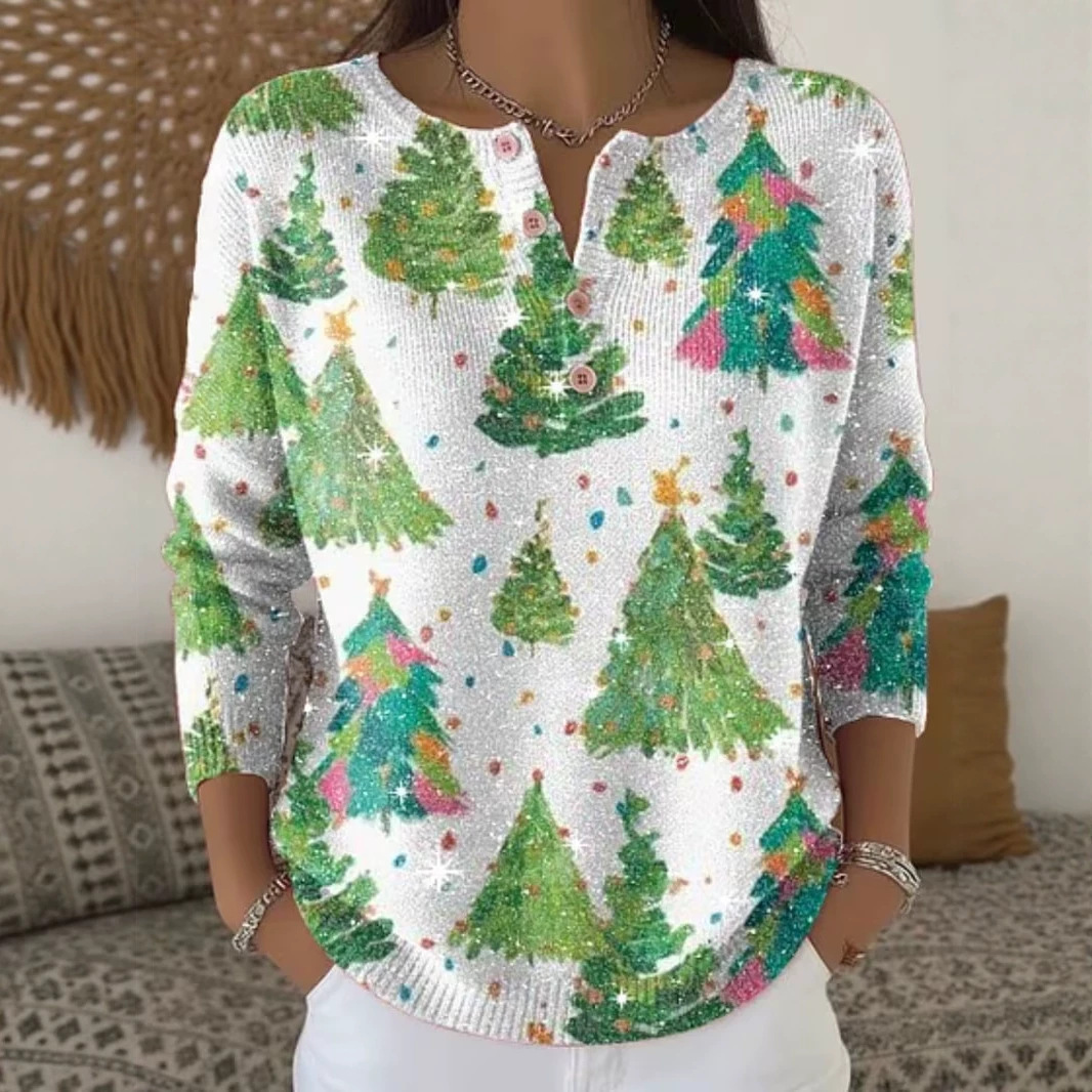 Women's Tree Leaf Floral Print Buttoned Casual Sweatshirt