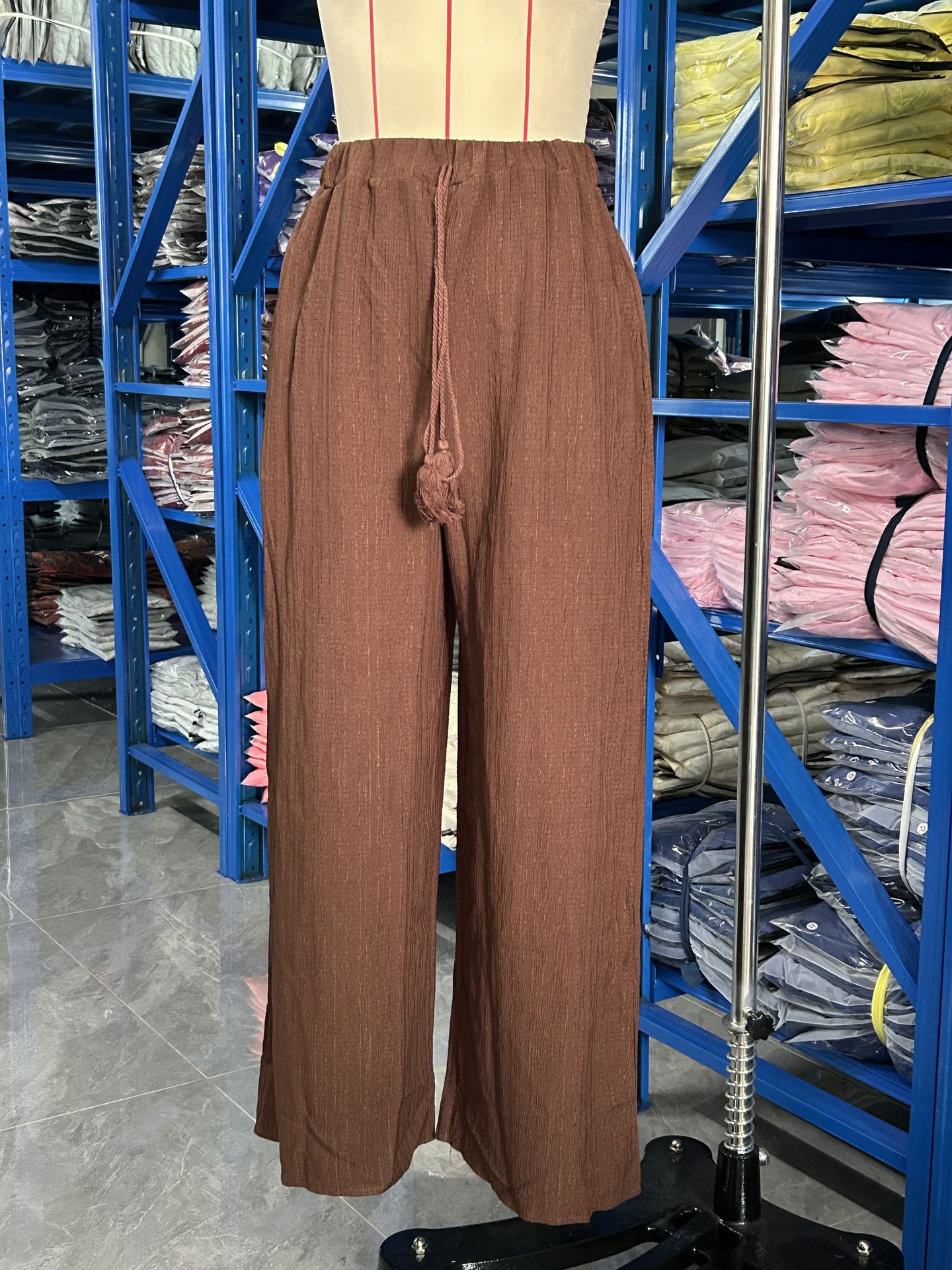 Women's High-Waist Wide-Leg Pants Casual Solid Color Drawstring