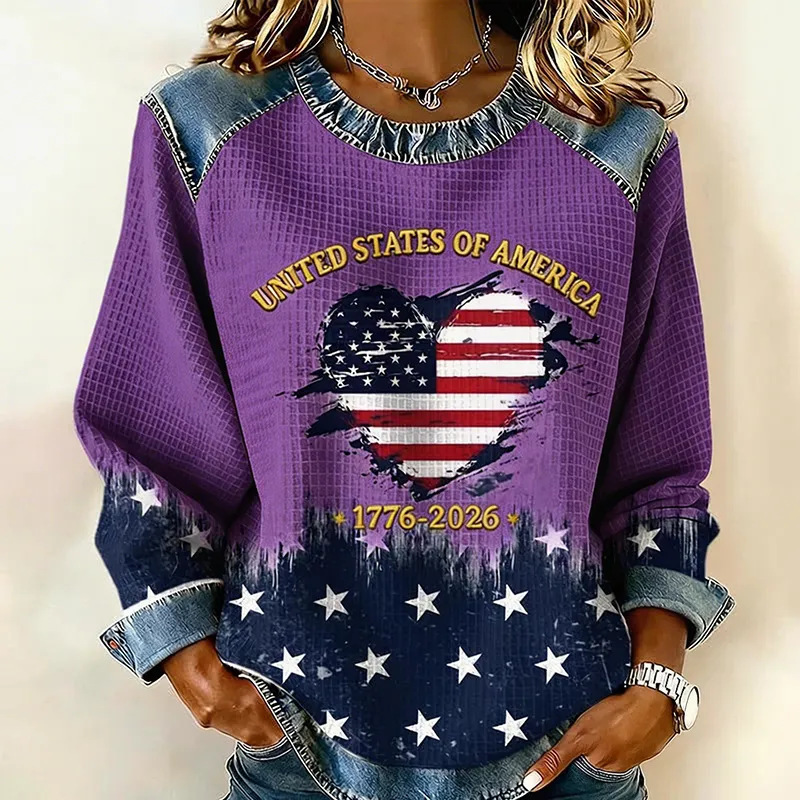 Women's Heart USA Letter Star Print Sweatshirt
