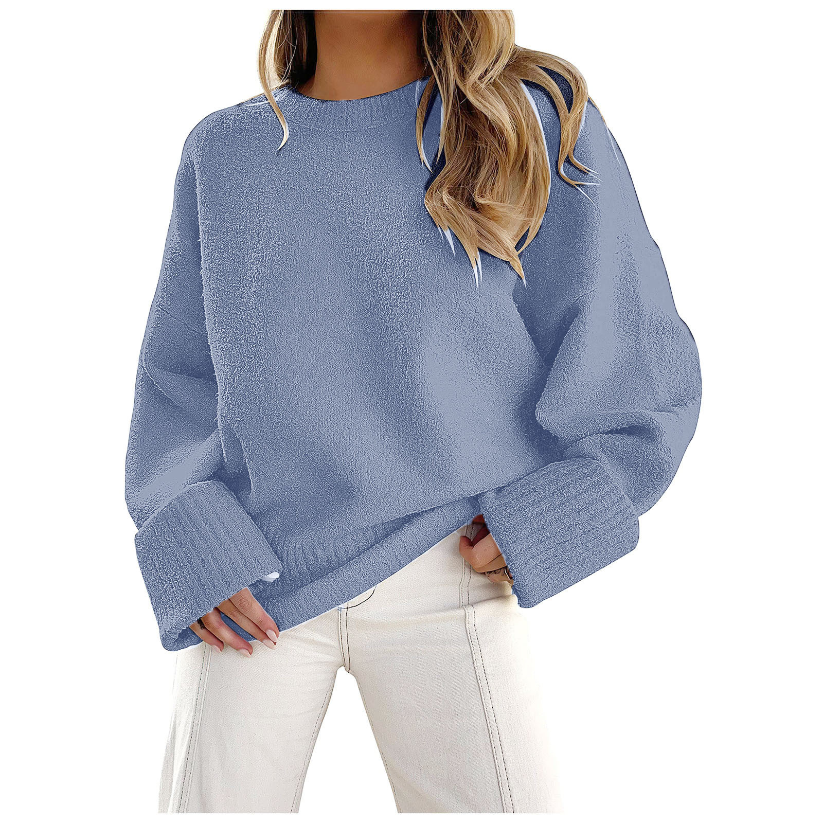 Women's Crewneck Long Sleeve Fuzzy Warm Sweater