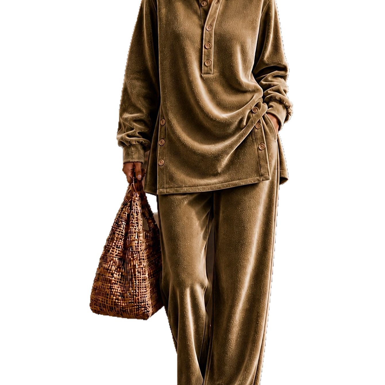 Women's Velvet Long Sleeve Top and Pants Set