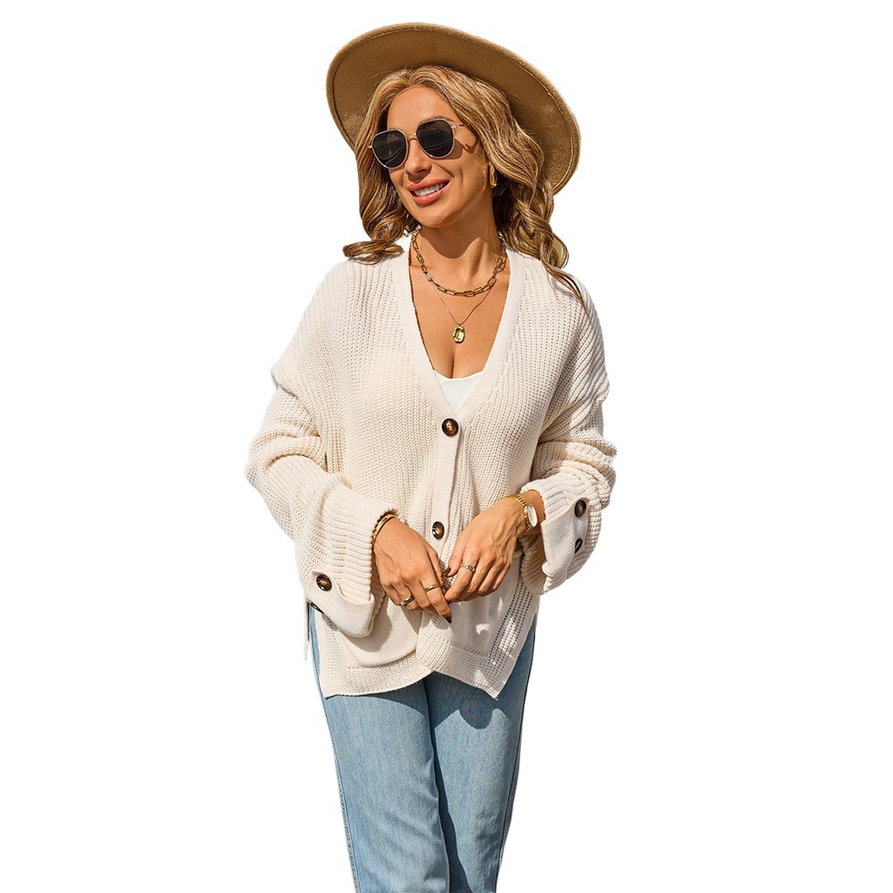 V-Neck Knit Cardigan Loose Sweater with Pockets Long Sleeve