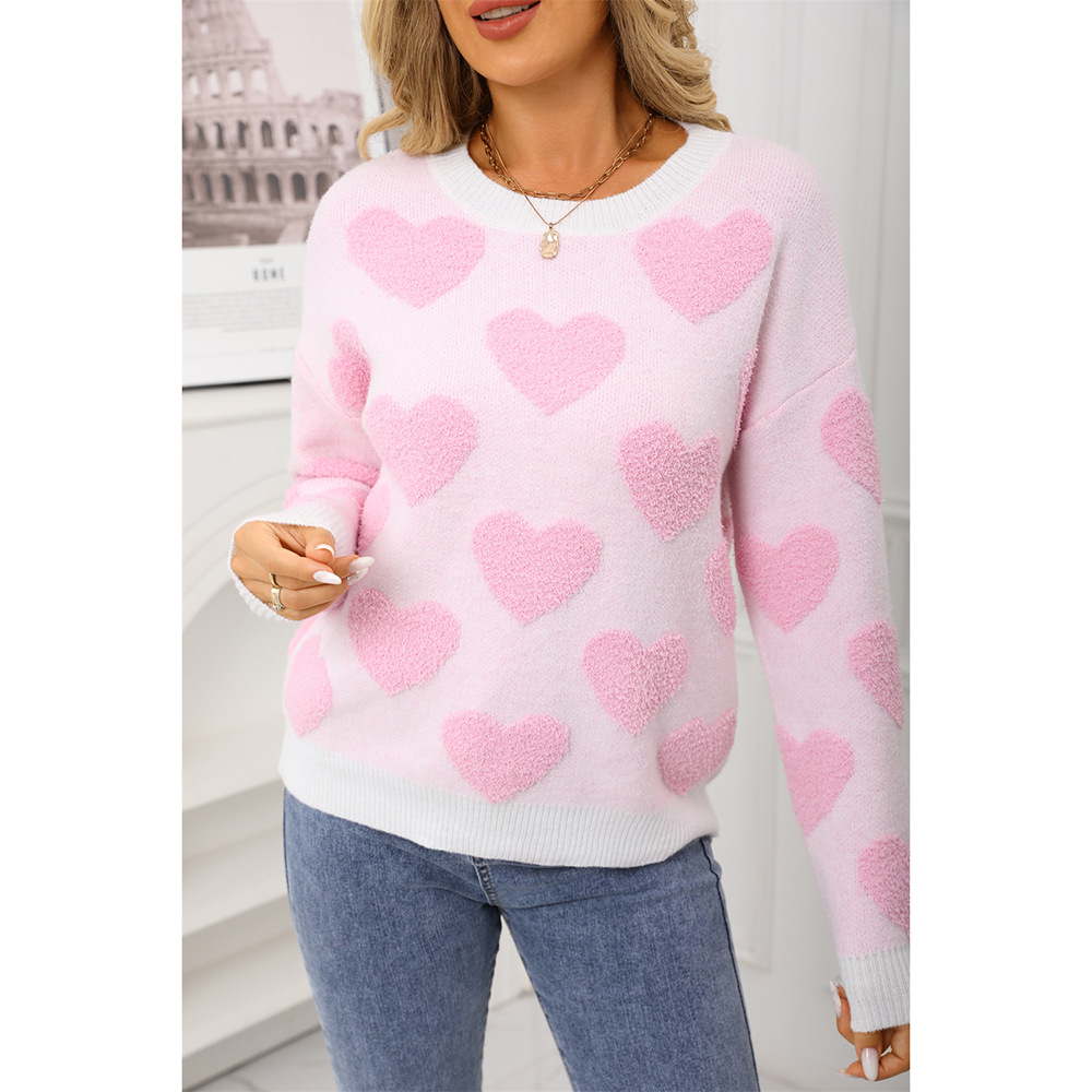 Women's Heart Jacquard Crewneck Sweater