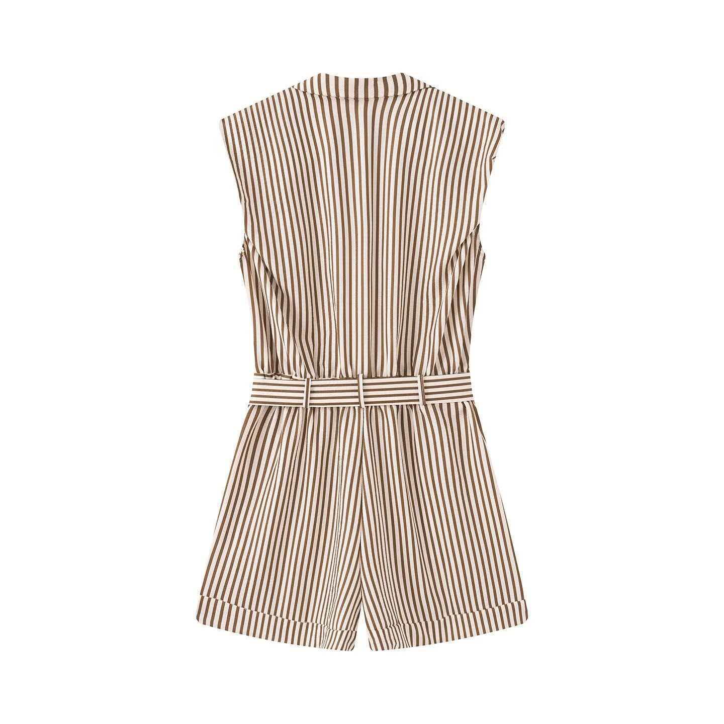 Women's Summer Retro Vertical Striped Sleeveless Romper Shorts