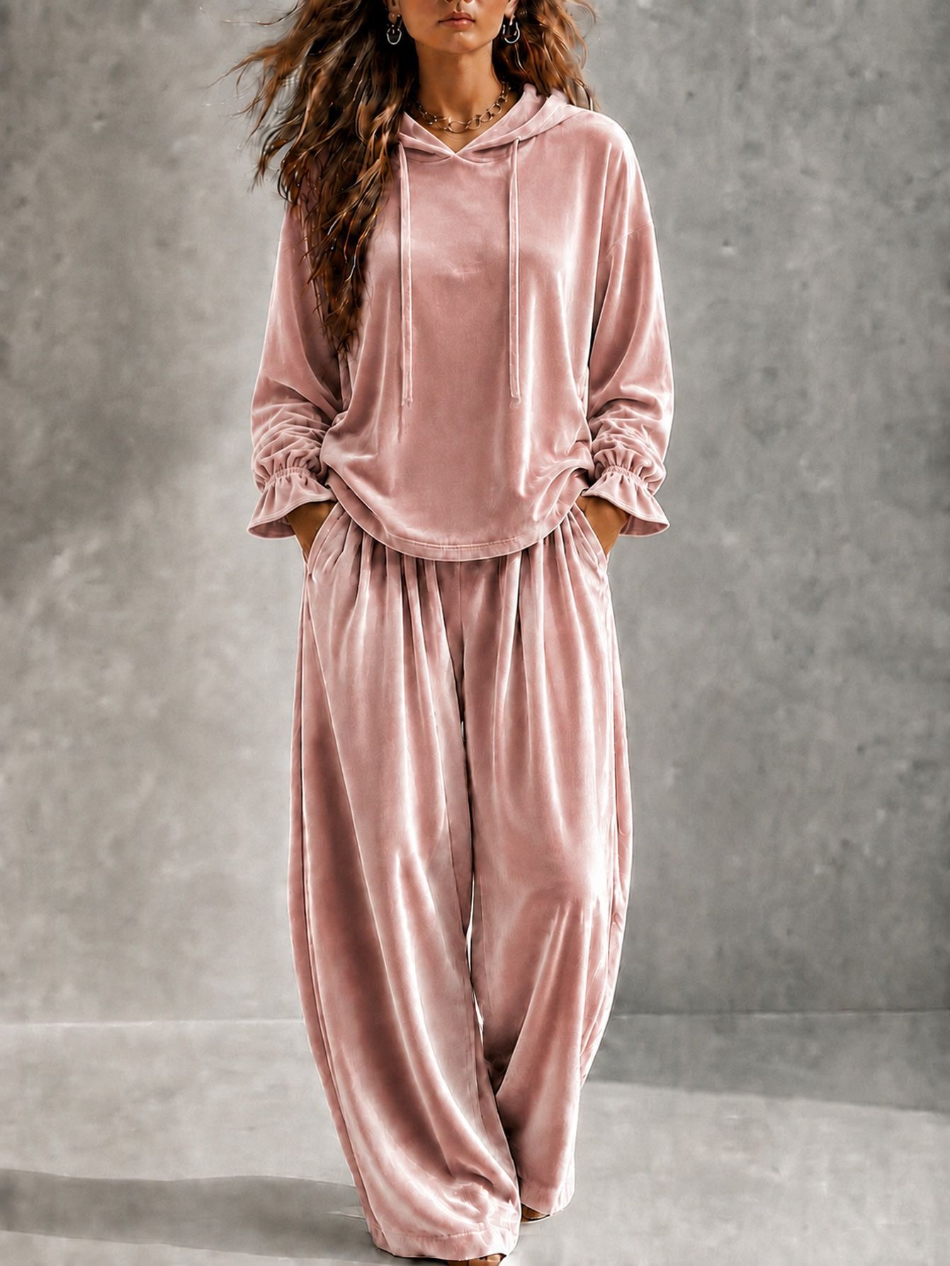 Velvet Long-Sleeve Two-Piece Lounge Set