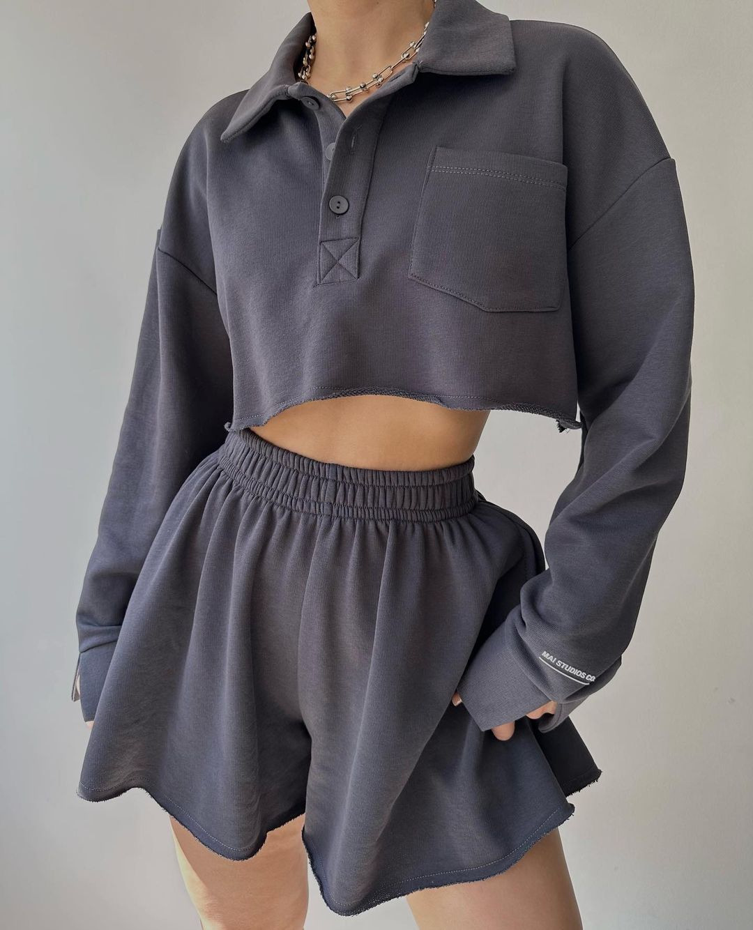 Solid Color Long Sleeve Open-Front Top and Drawstring Shorts Set