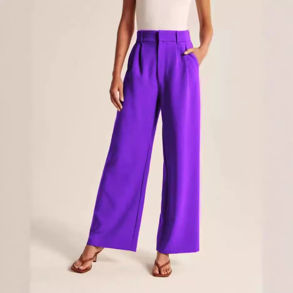 Women's High-Waist Wide-Leg Straight Dress Pants Business Work Trousers