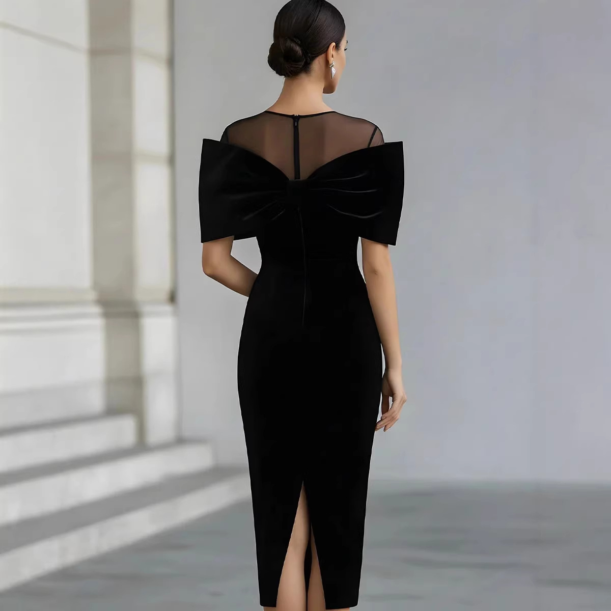 Off-Shoulder Gold Velvet Bodycon Midi Dress