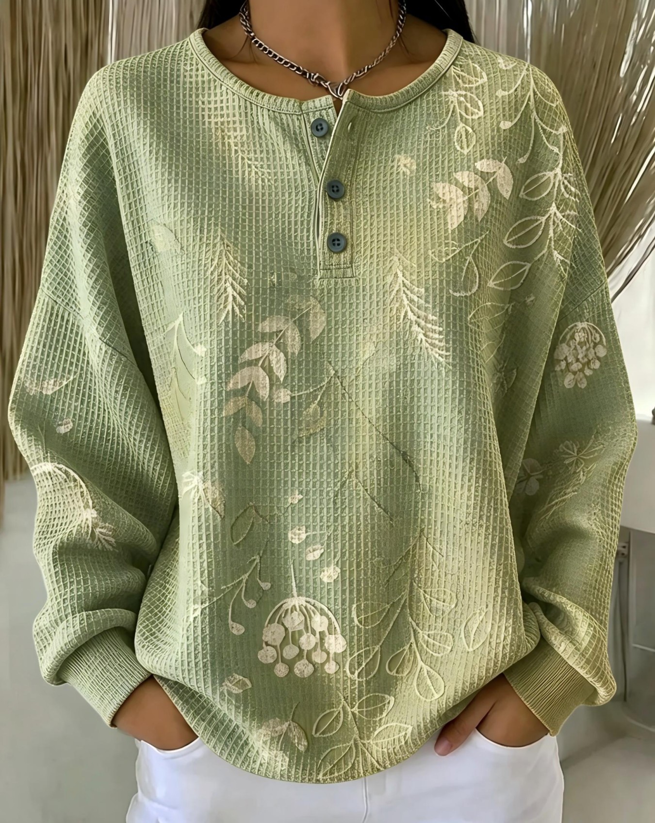 Women's Vintage Floral Print Button Sweatshirt