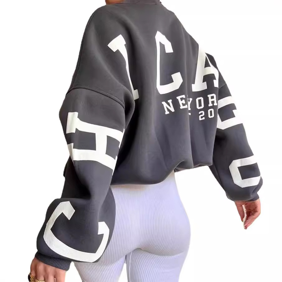 Women's Casual Printed Thick Pullover Long-Sleeve Sweatshirt
