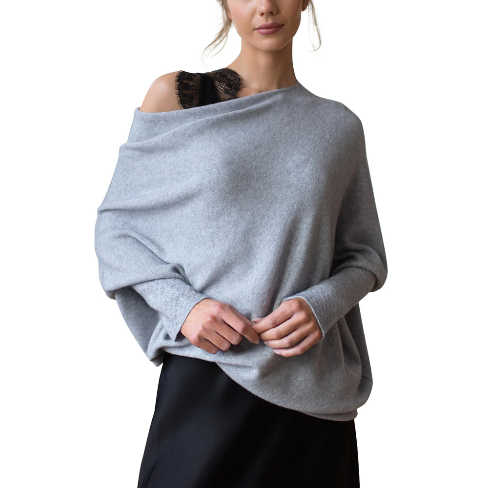 Solid Crewneck Long-Sleeve Knit Pullover Sweater with Ruched Detail
