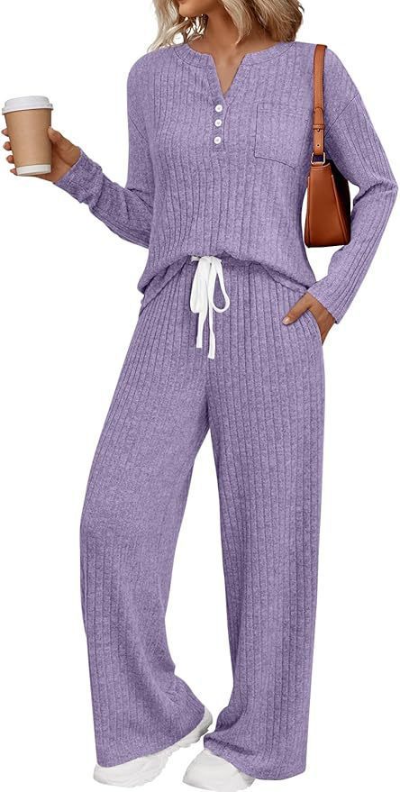 Women's V-Neck Two-Piece Pajama Set Long Sleeve Loungewear